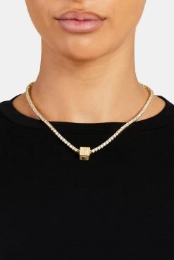 Gold Plated Iced E Letter Block Pendant -JWL ILBP E G3MM