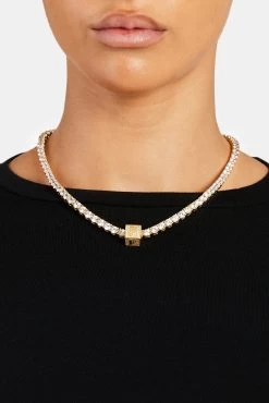 Gold Plated Iced F Letter Block Pendant -JWL ILBP F G5MM