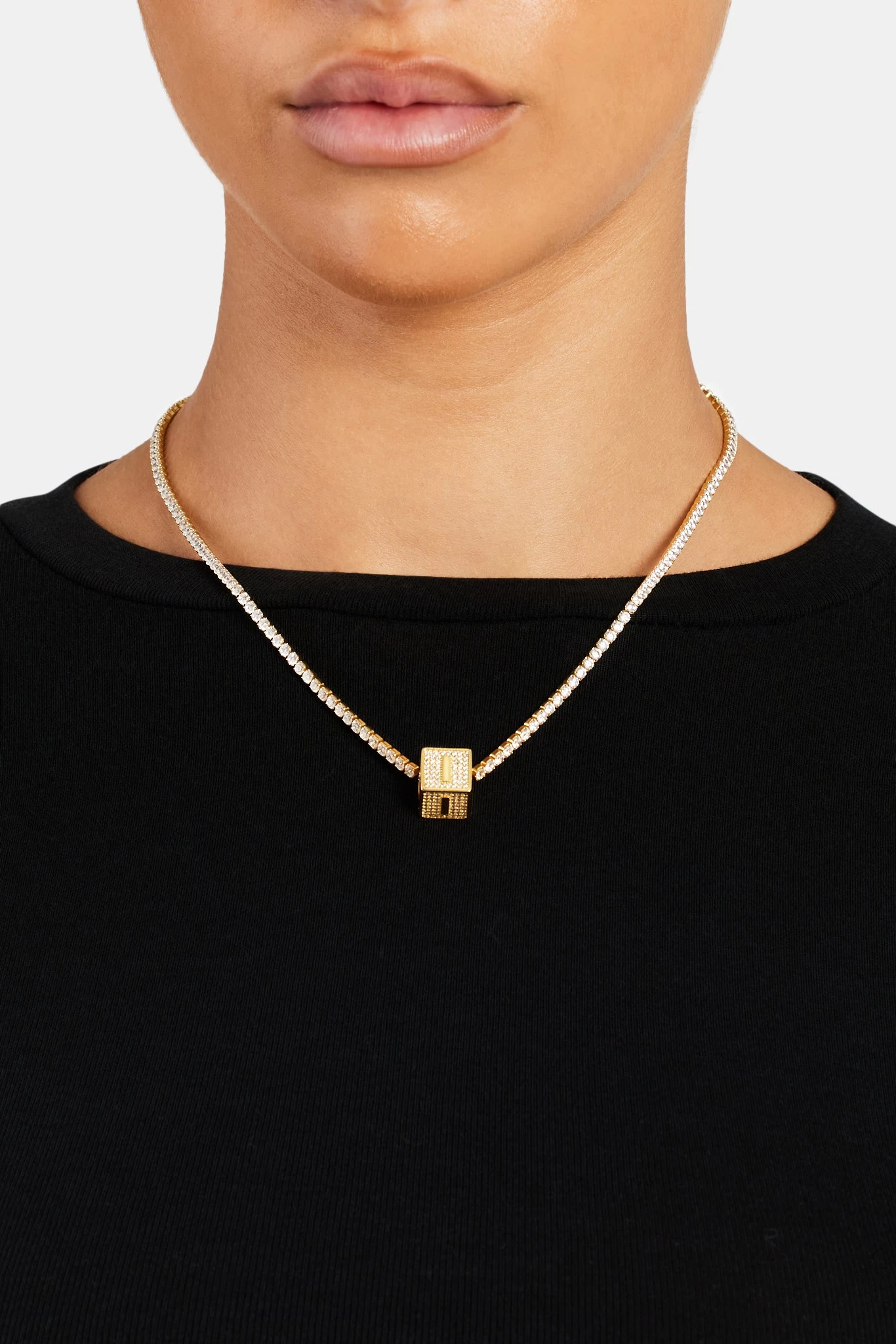 Gold Plated Iced I Letter Block Pendant 3 Gold Plated Iced I Letter Block Pendant