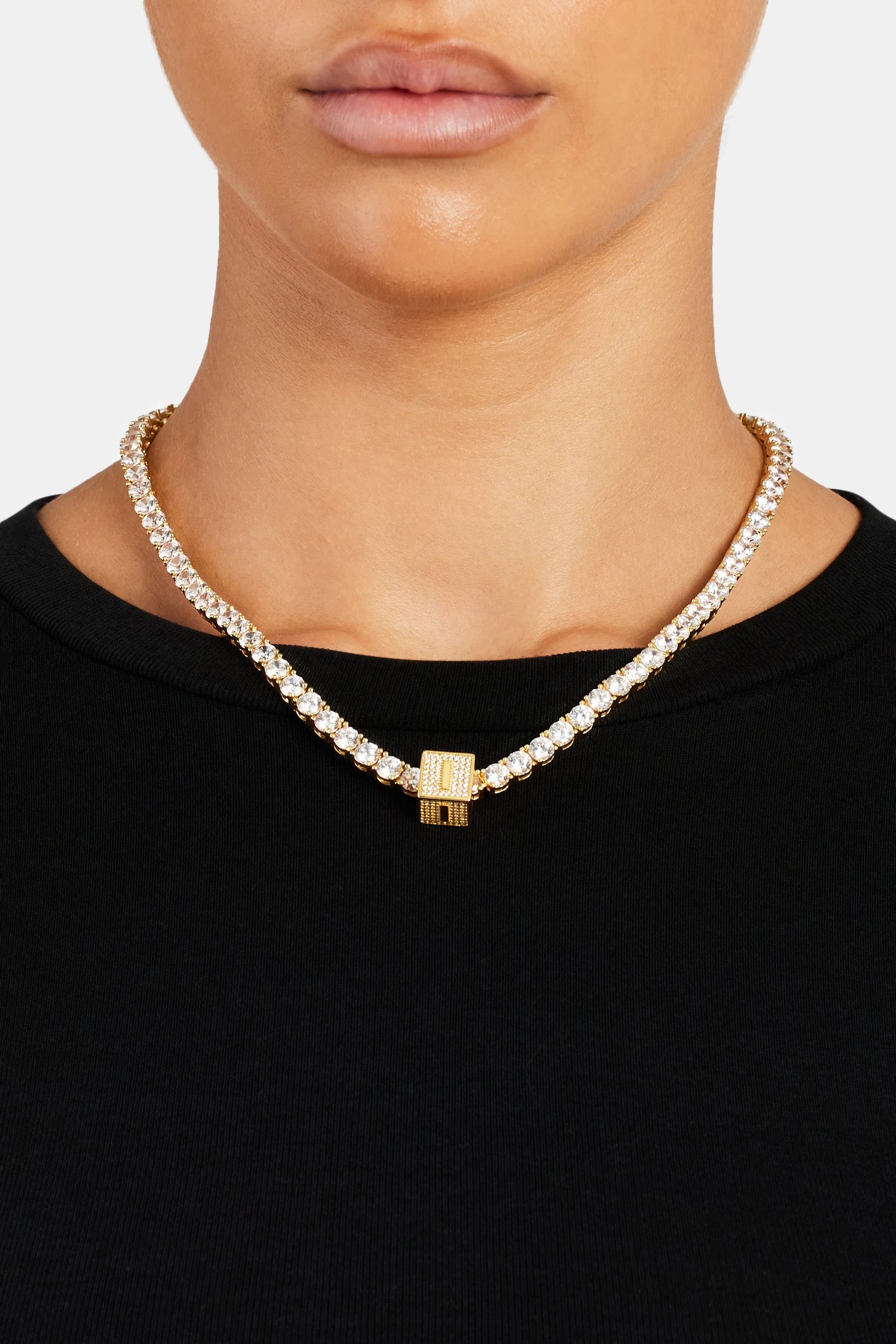 Gold Plated Iced I Letter Block Pendant 6 Gold Plated Iced I Letter Block Pendant - Image 4