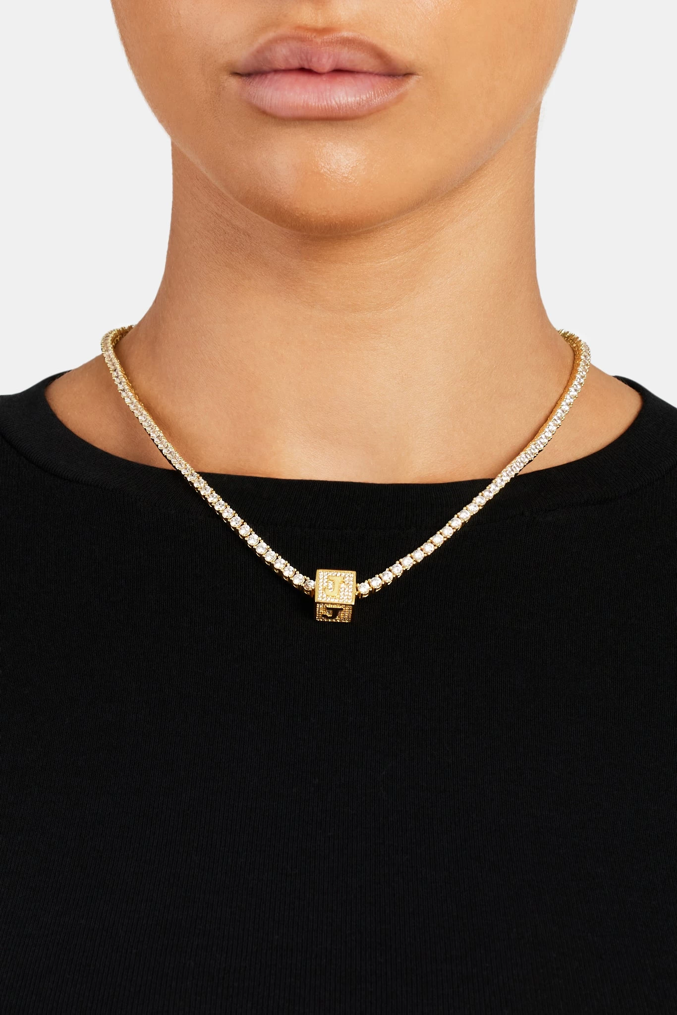 Gold Plated Iced J Letter Block Pendant 4 Gold Plated Iced J Letter Block Pendant - Image 3