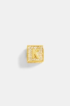 Gold Plated Iced K Letter Block Pendant -JWL ILBP K G