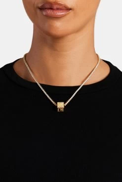 Gold Plated Iced L Letter Block Pendant