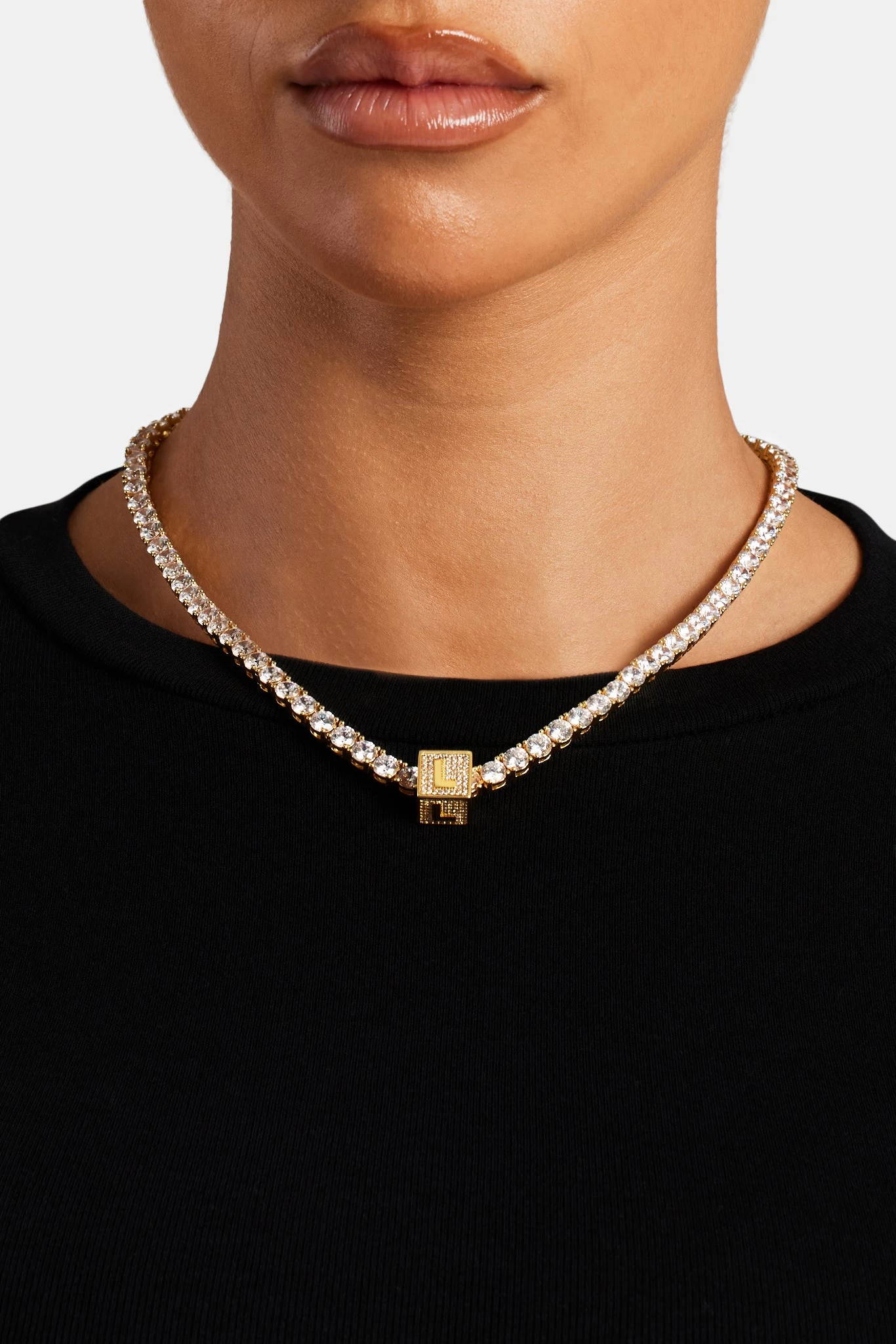 Gold Plated Iced L Letter Block Pendant 6 Gold Plated Iced L Letter Block Pendant - Image 4