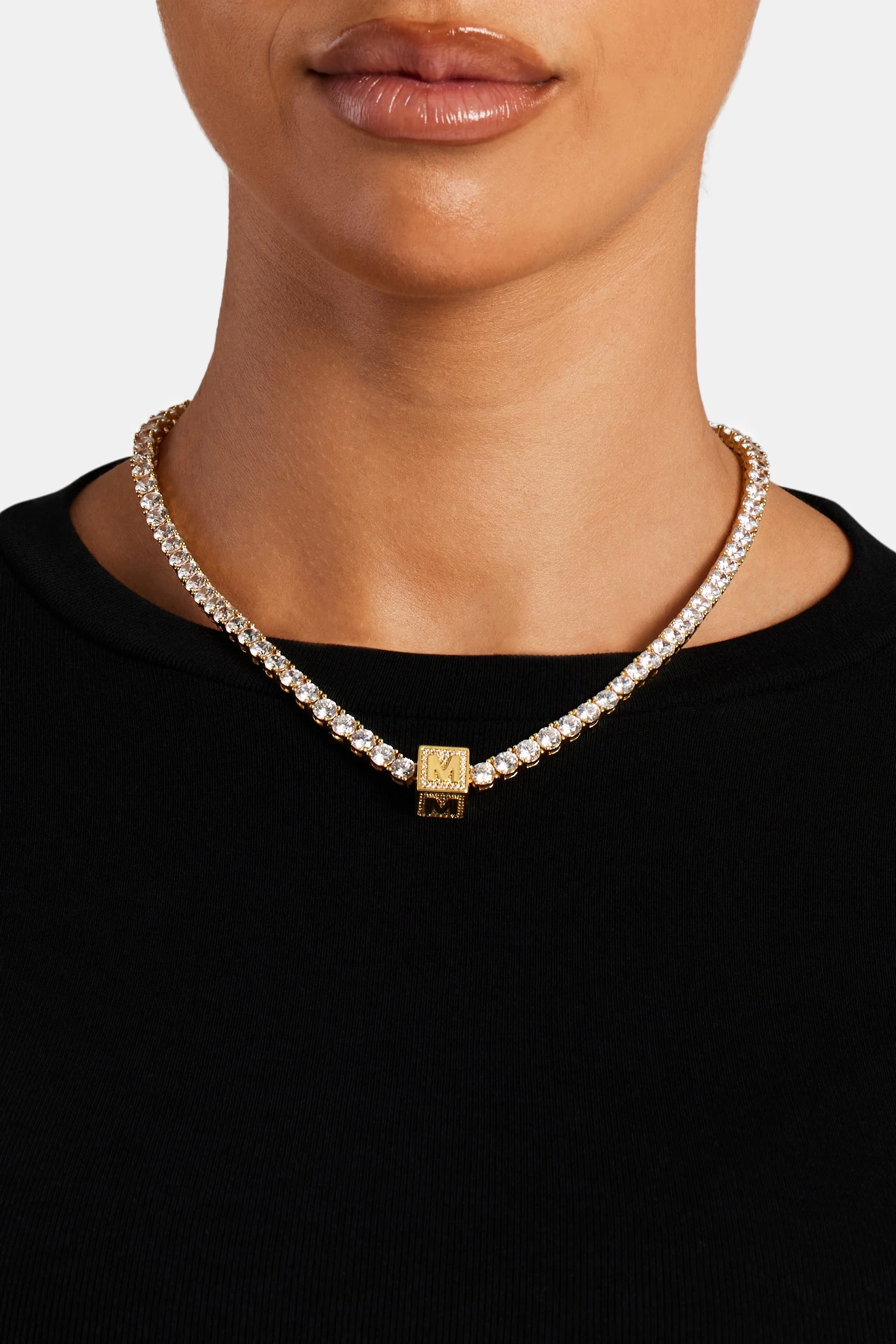 Gold Plated Iced M Letter Block Pendant 6 Gold Plated Iced M Letter Block Pendant - Image 4