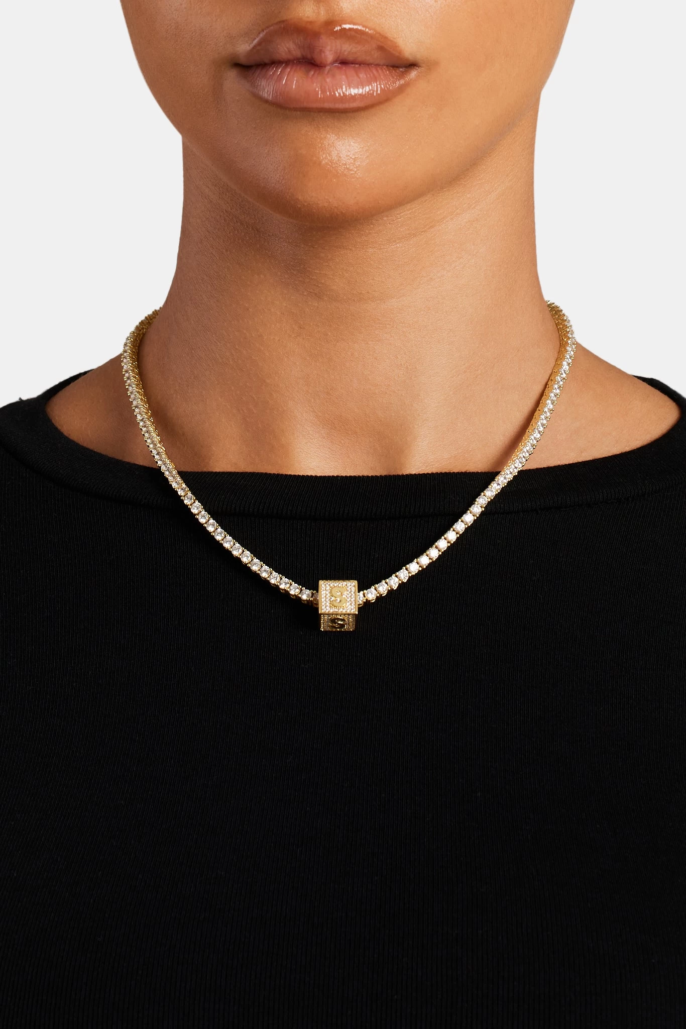 Gold Plated Iced S Letter Block Pendant 5 Gold Plated Iced S Letter Block Pendant - Image 3