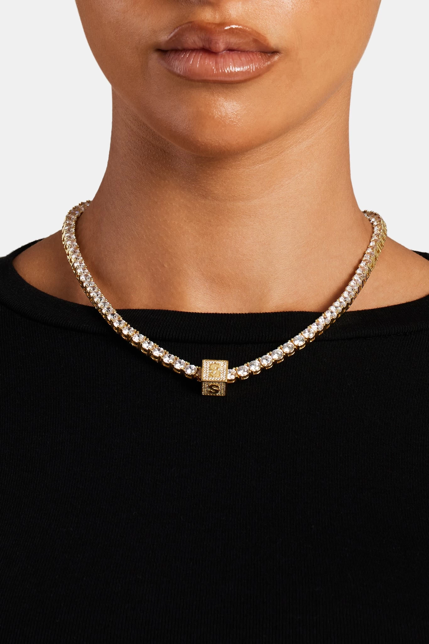 Gold Plated Iced S Letter Block Pendant 6 Gold Plated Iced S Letter Block Pendant - Image 4
