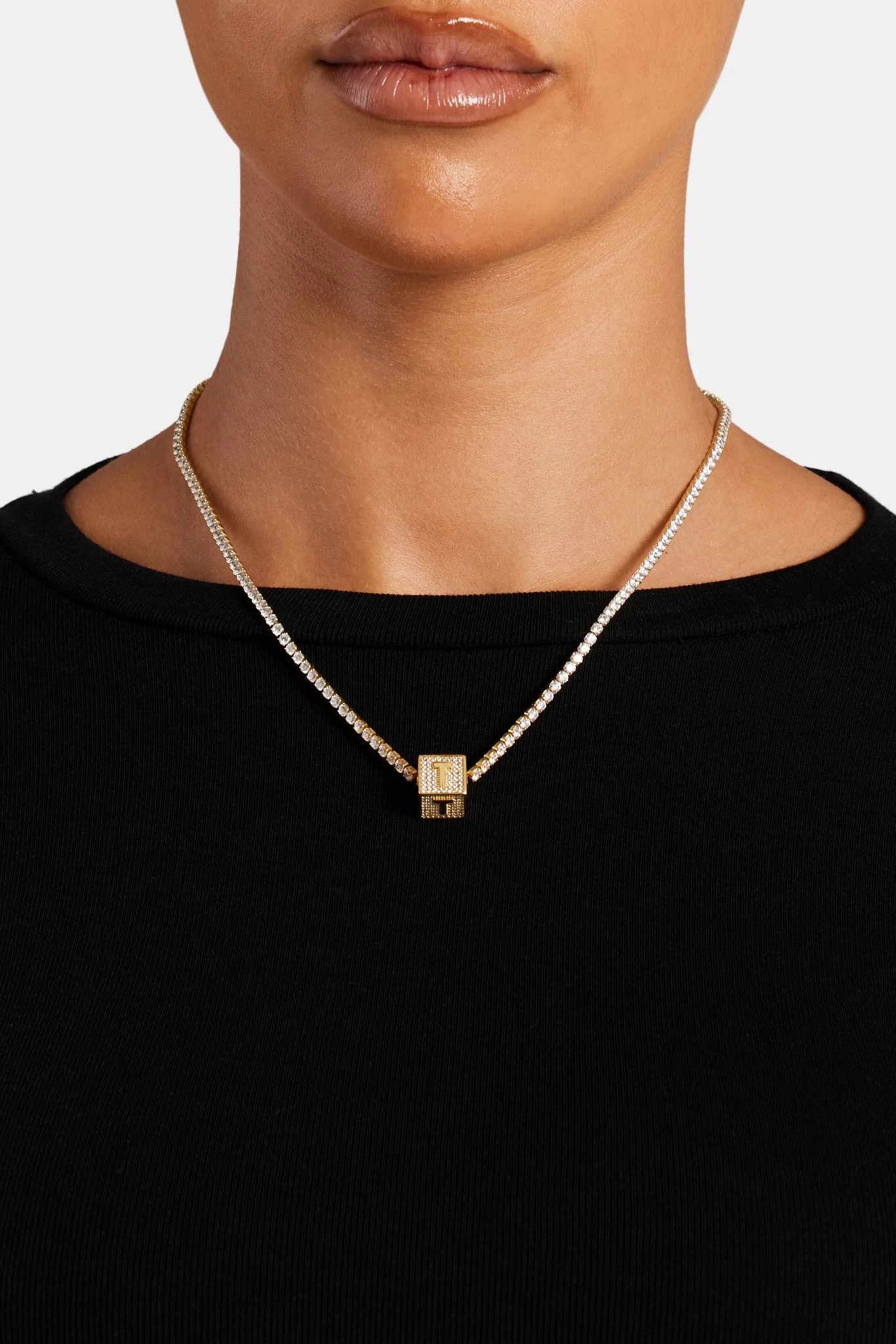 Gold Plated Iced T Letter Block Pendant 3 Gold Plated Iced T Letter Block Pendant