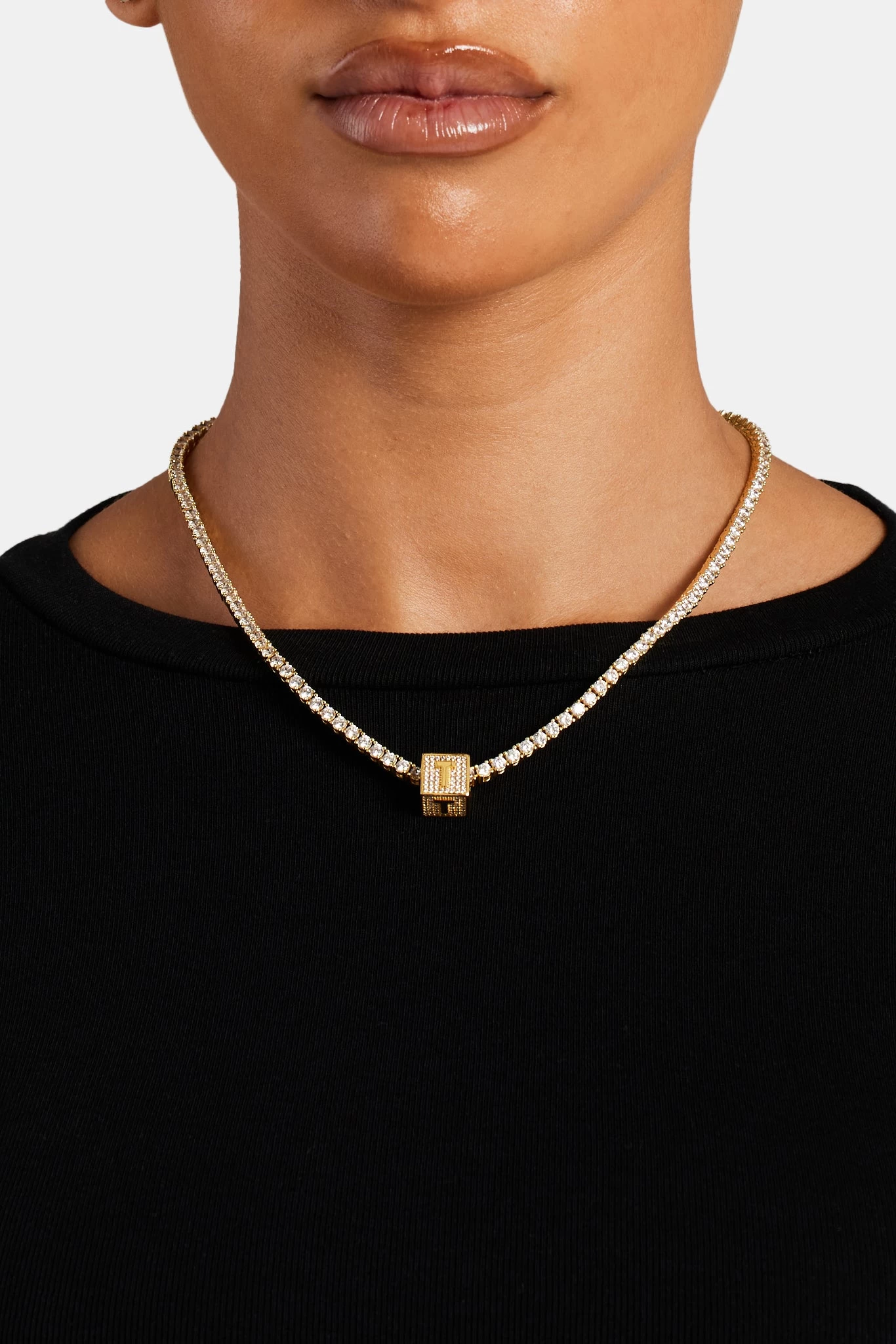 Gold Plated Iced T Letter Block Pendant 5 Gold Plated Iced T Letter Block Pendant - Image 3