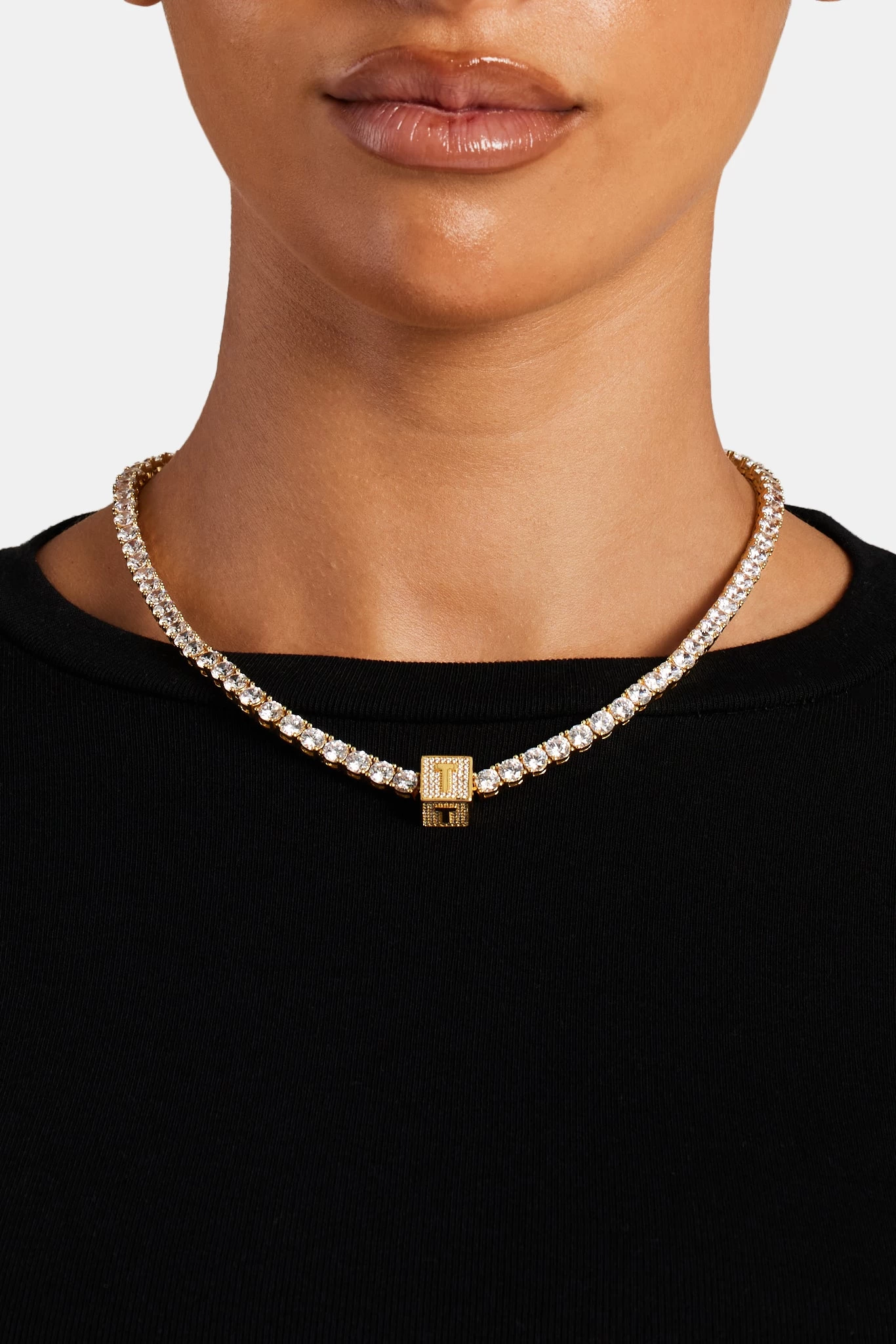 Gold Plated Iced T Letter Block Pendant 6 Gold Plated Iced T Letter Block Pendant - Image 4