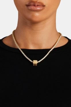 Gold Plated Iced U Letter Block Pendant -JWL ILBP U G3MM