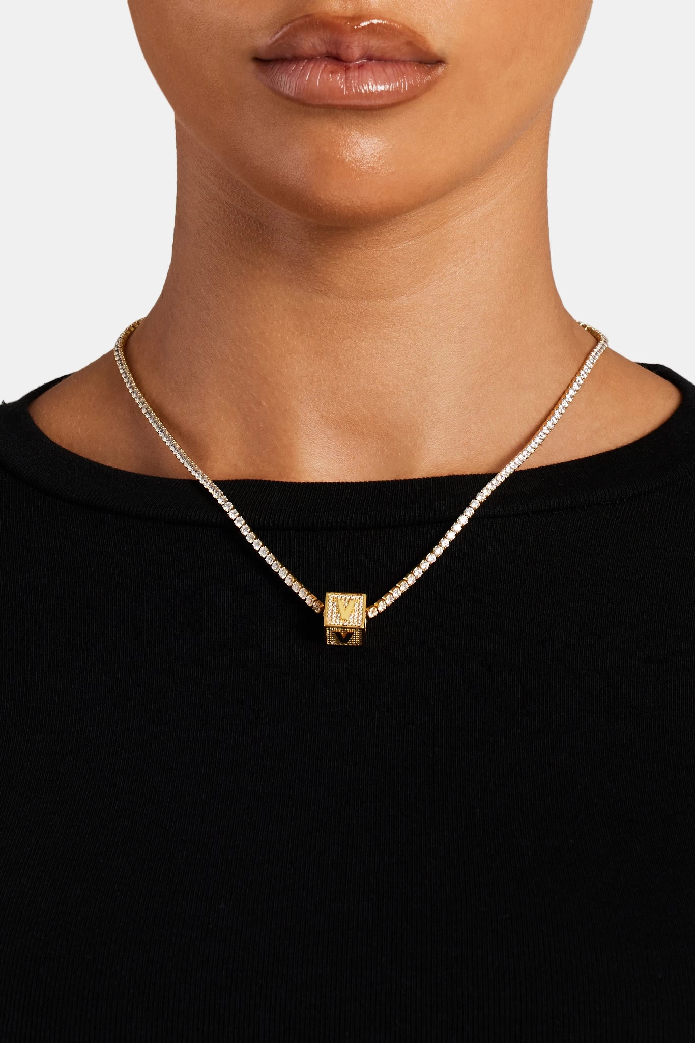 Gold Plated Iced V Letter Block Pendant 3 Gold Plated Iced V Letter Block Pendant