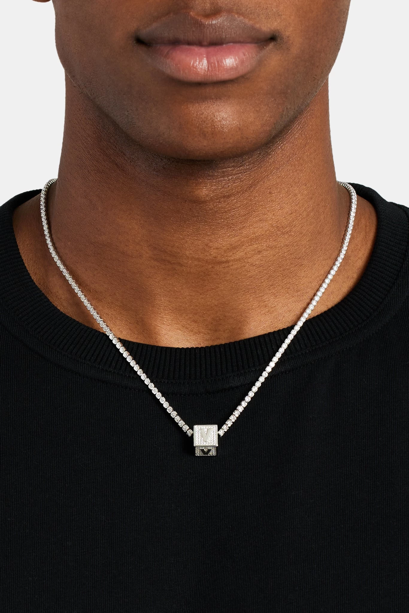Iced V Letter Block Pendant 3 Iced V Letter Block Pendant