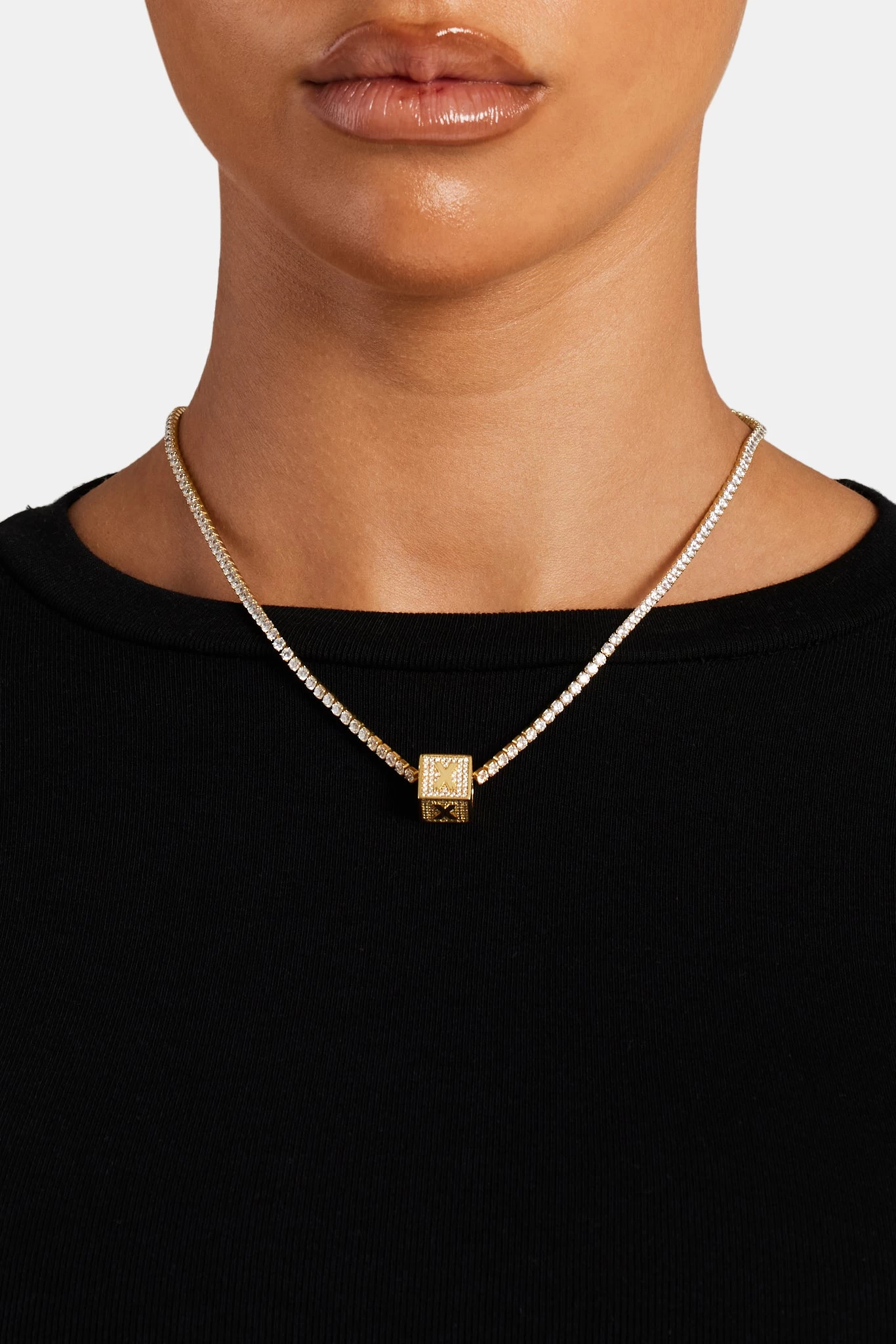 Gold Plated Iced X Letter Block Pendant 3 Gold Plated Iced X Letter Block Pendant