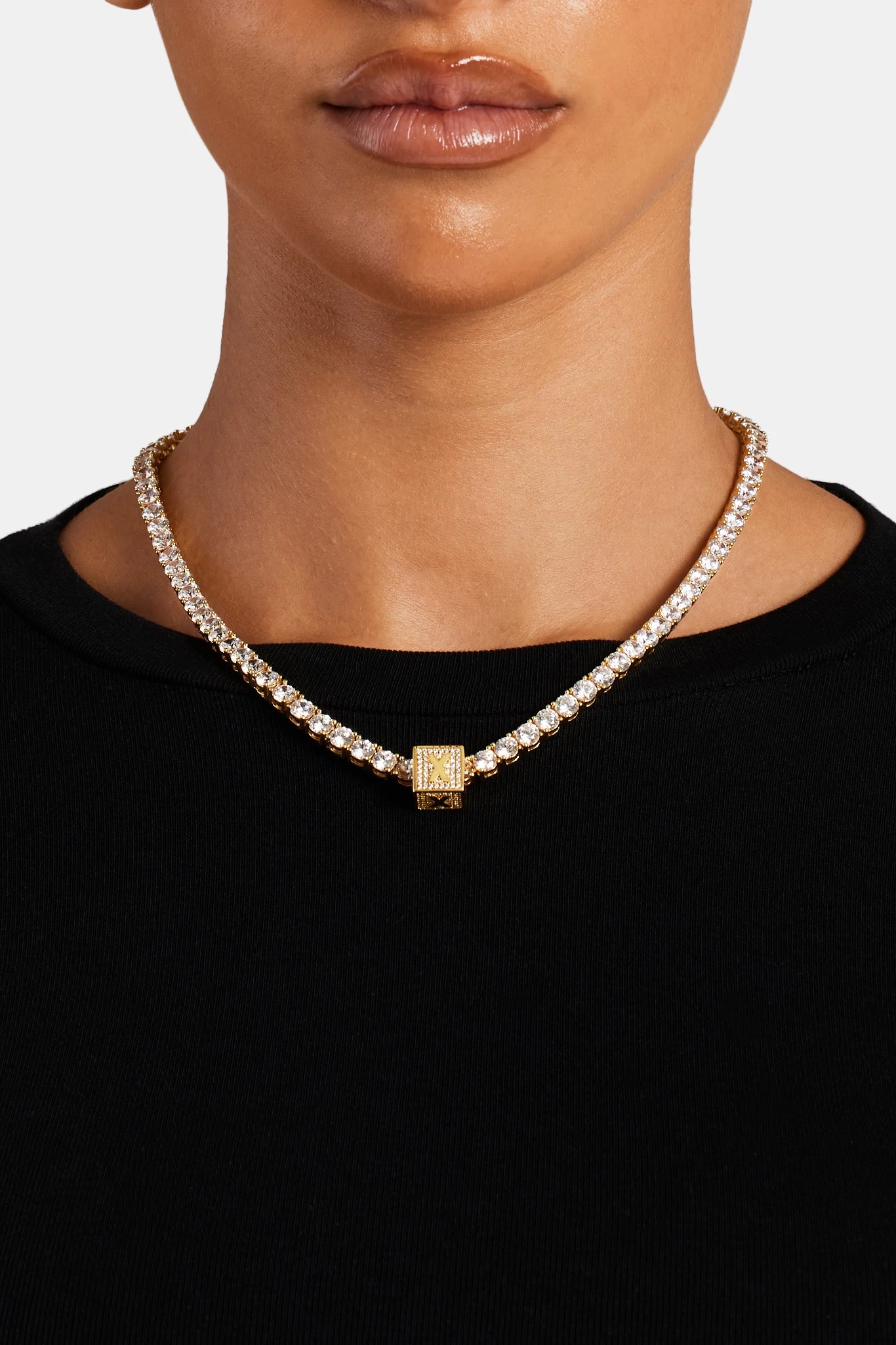 Gold Plated Iced X Letter Block Pendant 6 Gold Plated Iced X Letter Block Pendant - Image 4