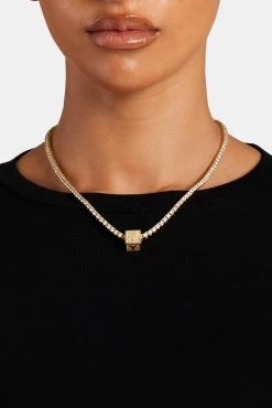 Gold Plated Iced Y Letter Block Pendant -JWL ILBP Y G3MM