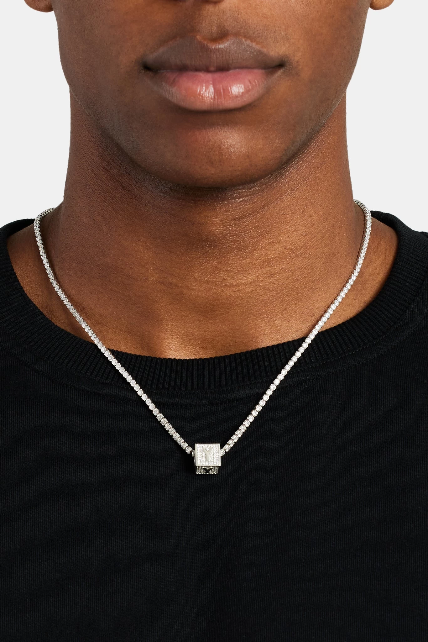 Iced Y Letter Block Pendant 3 Iced Y Letter Block Pendant