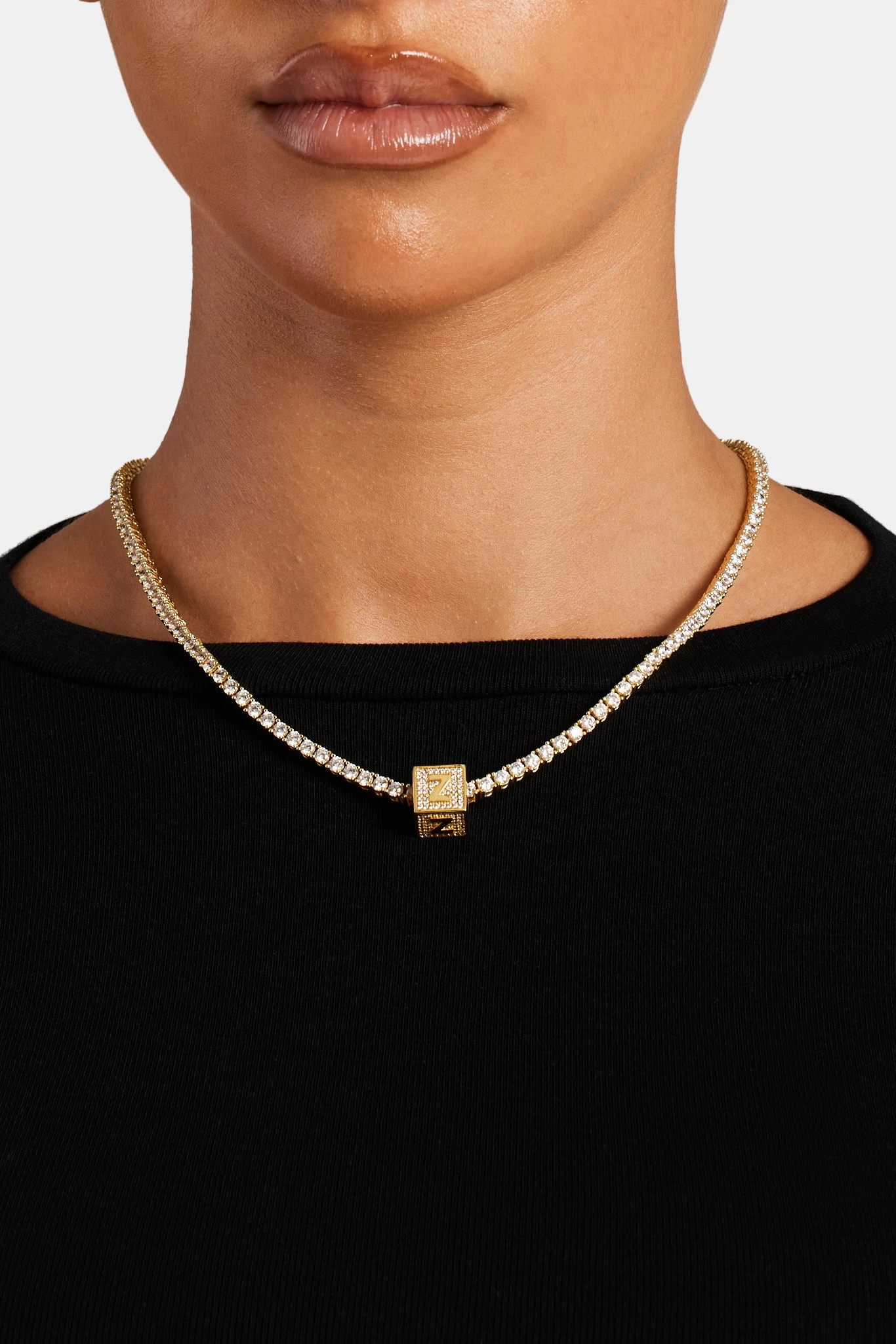 Gold Plated Iced Z Letter Block Pendant 5 Gold Plated Iced Z Letter Block Pendant - Image 3
