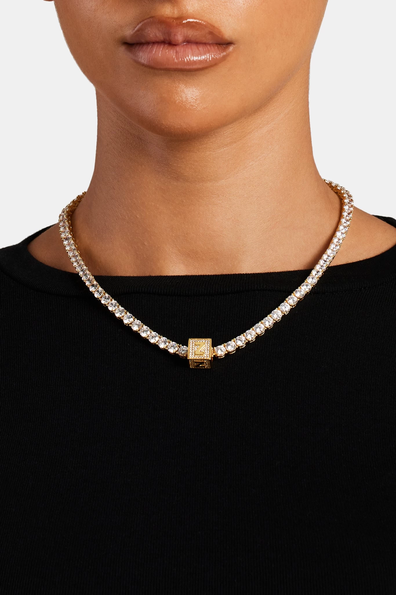 Gold Plated Iced Z Letter Block Pendant 6 Gold Plated Iced Z Letter Block Pendant - Image 4
