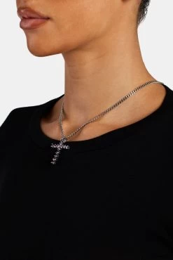Iced Purple CZ Cross Cuban Necklace -JWL IPCCN 16 21