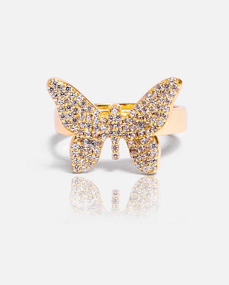 Iced Butterfly Ring - Gold 3 Iced Butterfly Ring - Gold