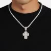 35mm Iced CZ Baguette Cross Pendant