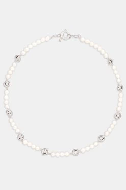 Pearl And Iced Face Motif Necklace