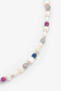 Pearl And Iced Multi Colour T Bar Necklace -JWL PIMCTBN B