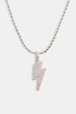 46mm Iced CZ Lightning Bolt Pendant -JWL ROPE