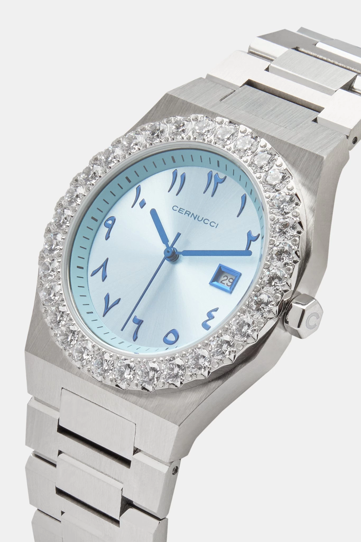 Blue Arabic Dial Iced Bezel Watch 3 Blue Arabic Dial Iced Bezel Watch