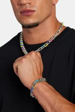 Colour Enamel Cuban And Link Mix Chain -JWL SS CECLMC SS CECLMB