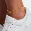 Polished Cuban Drop Cross Anklet - 3mm - White 1 Polished Cuban Drop Cross Anklet - 3mm - White -JWL SS PCRSANK GW