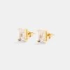 Womens Baguette Stone Stud Earrings - Gold