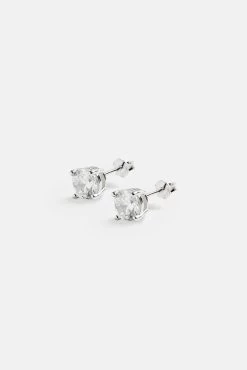 Round Cut Stud Earrings 6mm - Silver