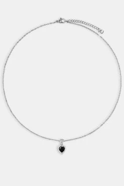 Black Heart Bezel Necklace - White -JWL YS BLKHEARTNK