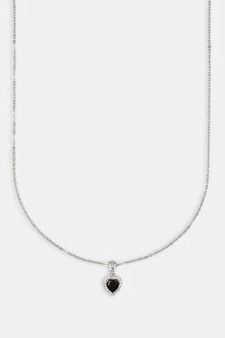 Black Heart Bezel Necklace - White