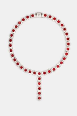 Iced Deep Red CZ Cluster Drop Necklace -JWL YS CLUSTERDROP
