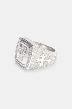 Iced Cross Signet Ring - White 20mm -JWL YS CROSSRING 1