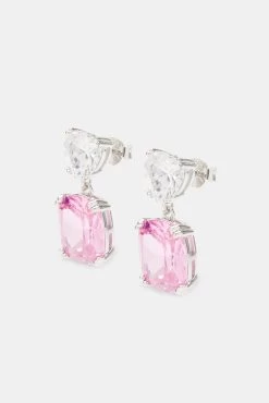 Clear Iced Heart & Oval Drop Earrings