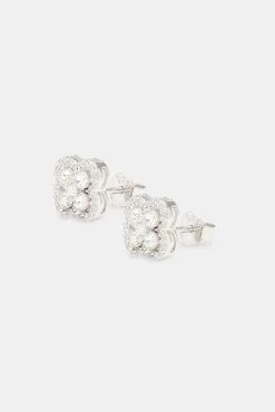 Iced Floral Motif Stud Earrings