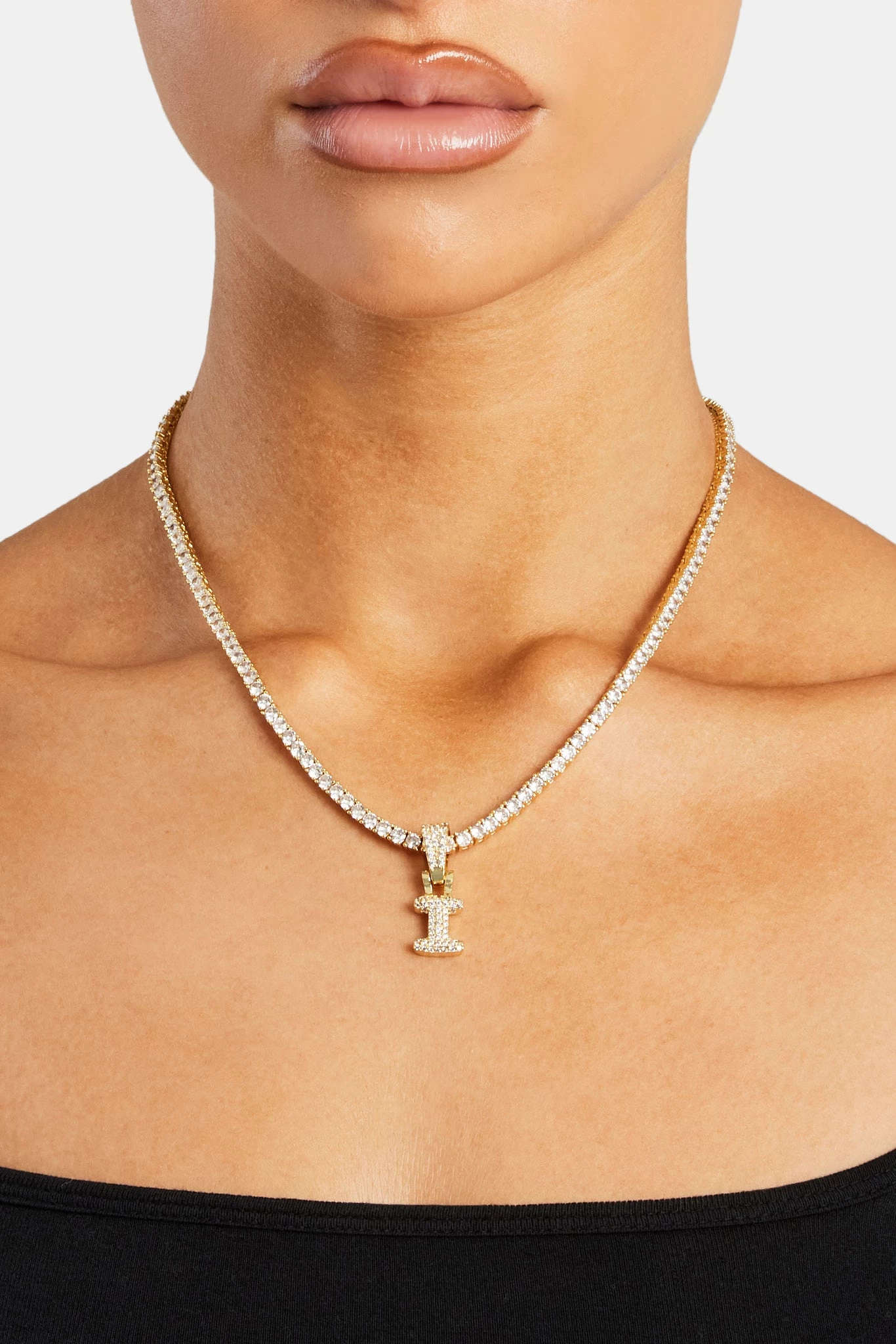 Iced Mini Bubble Pendant & Tennis Chain - Gold 3mm 11 Iced Mini Bubble Pendant & Tennis Chain - Gold 3mm - Image 9