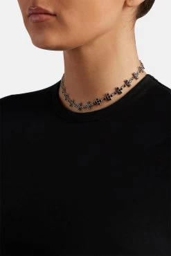 Iced Repeat Black Cross Choker -JWL YS IRCCH B14 0385