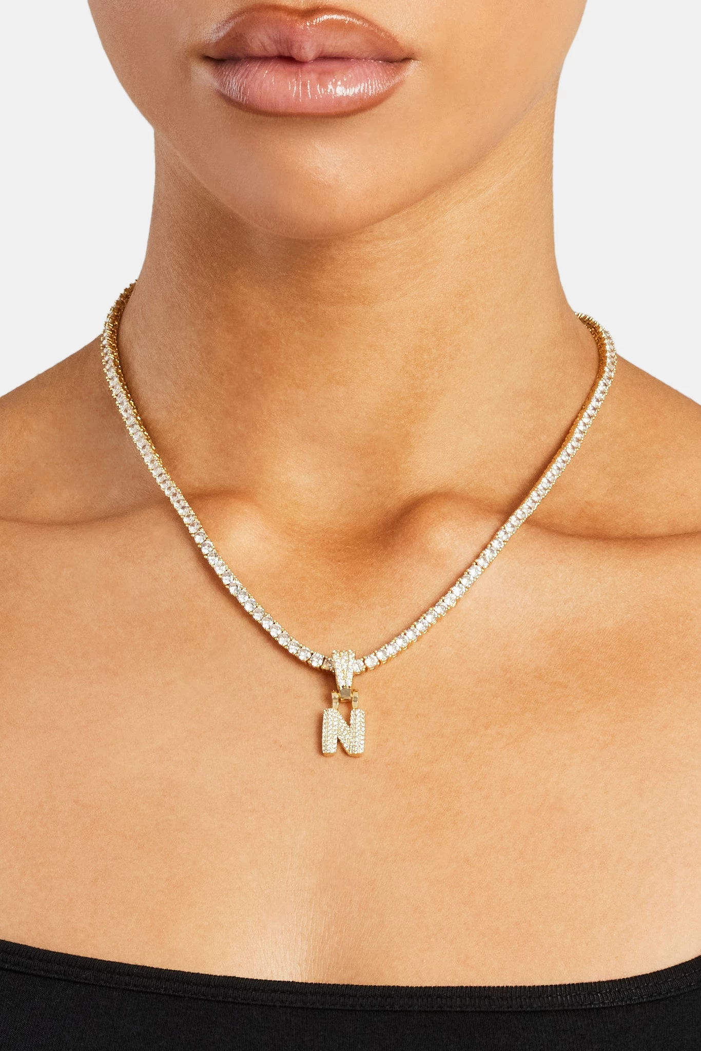 Iced Mini Bubble Pendant & Tennis Chain - Gold 3mm 16 Iced Mini Bubble Pendant & Tennis Chain - Gold 3mm - Image 14