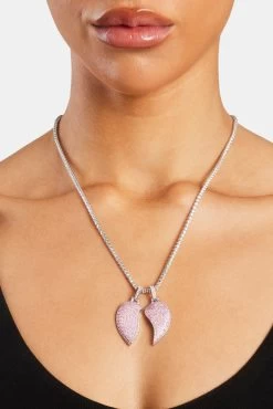 Iced Connecting Heart Pendant - Pink -JWL YS PNKHEARTPEN