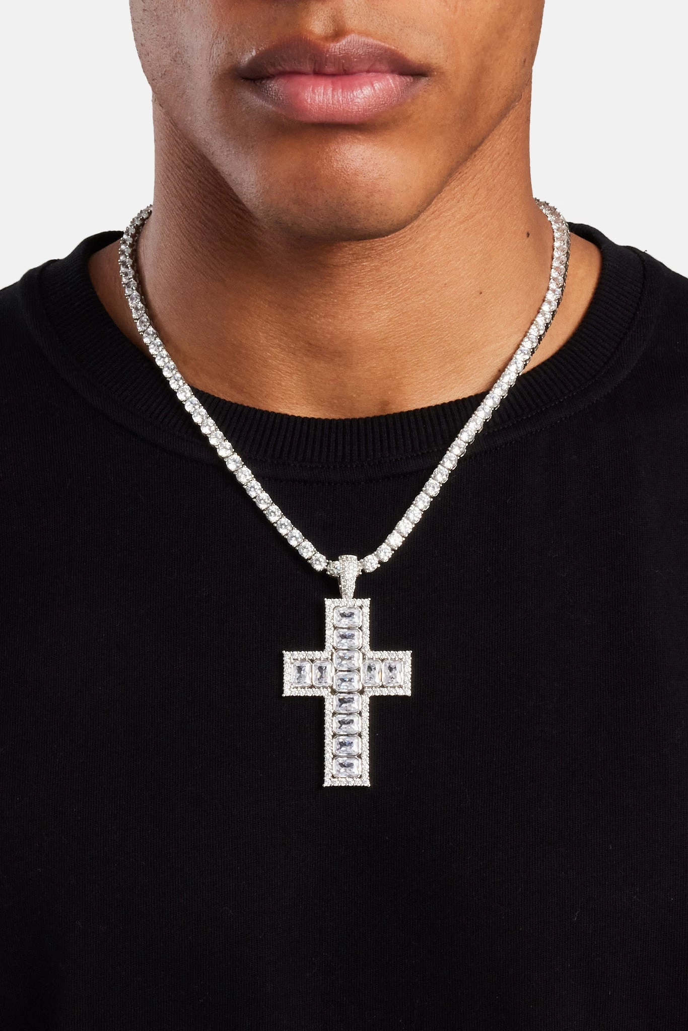 Square Baguette Cross Pendant - White 3 Square Baguette Cross Pendant - White