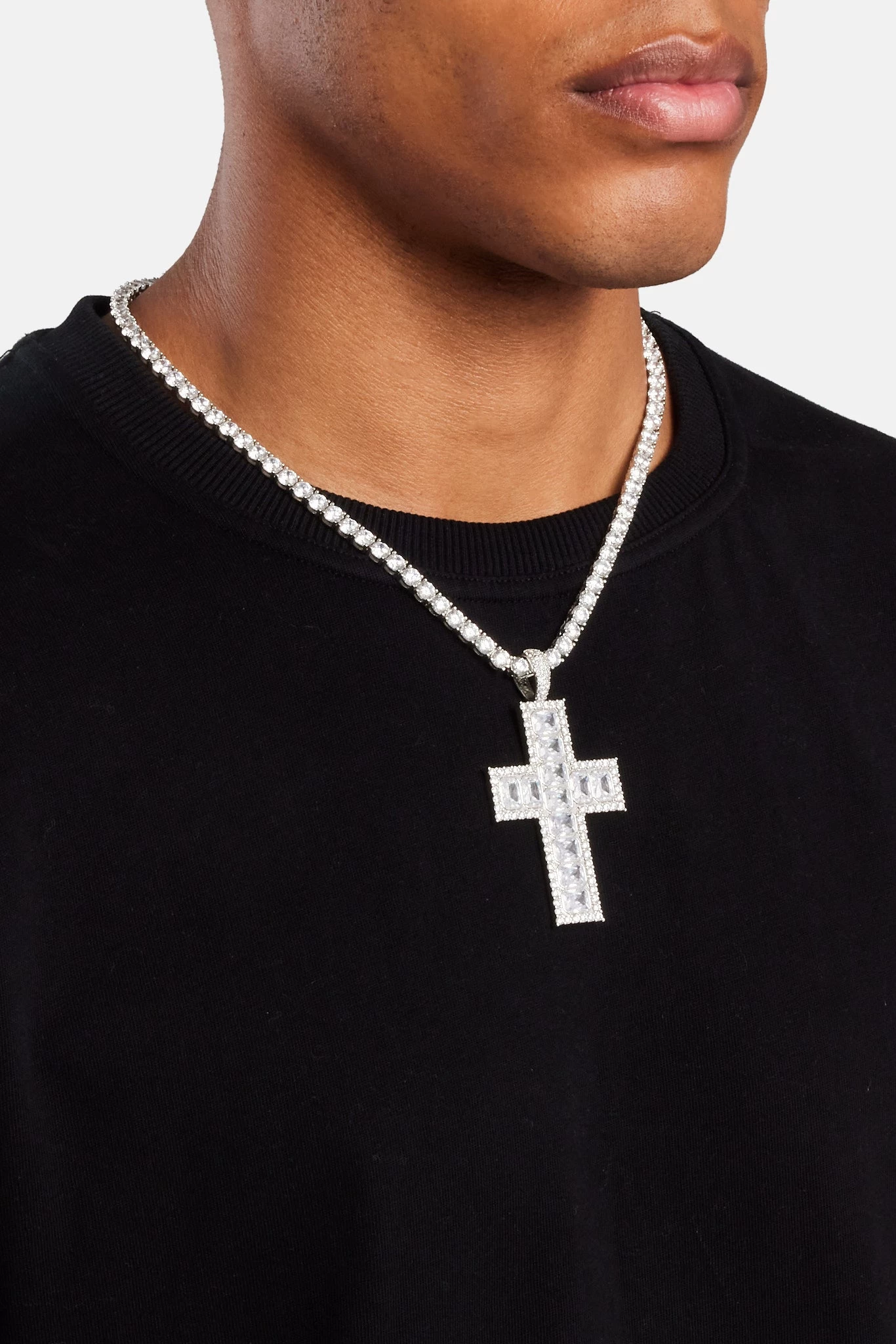 Square Baguette Cross Pendant - White 5 Square Baguette Cross Pendant - White - Image 3