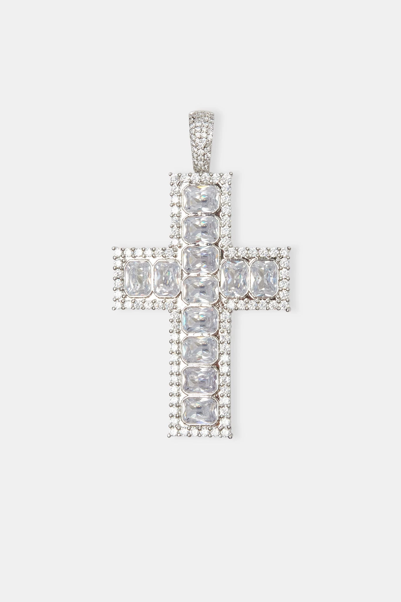Square Baguette Cross Pendant - White 4 Square Baguette Cross Pendant - White - Image 2