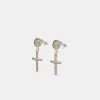 Iced Cross Drop Stud Earrings - White -JWL YSS 925 ICDSE WG 7794