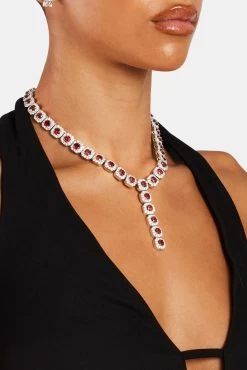 Iced Deep Red CZ Cluster Drop Necklace -JWL YSS CLUSTERDROP 1