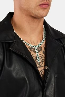 Iced Green CZ Cluster Drop Necklace -JWL YSS MENCLUSTERDROP1